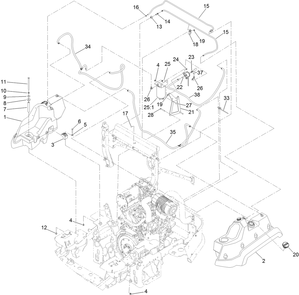Fuel System Assembly Diagram and Parts List for 74072 403226744-404399999 Toro Lawn Mower