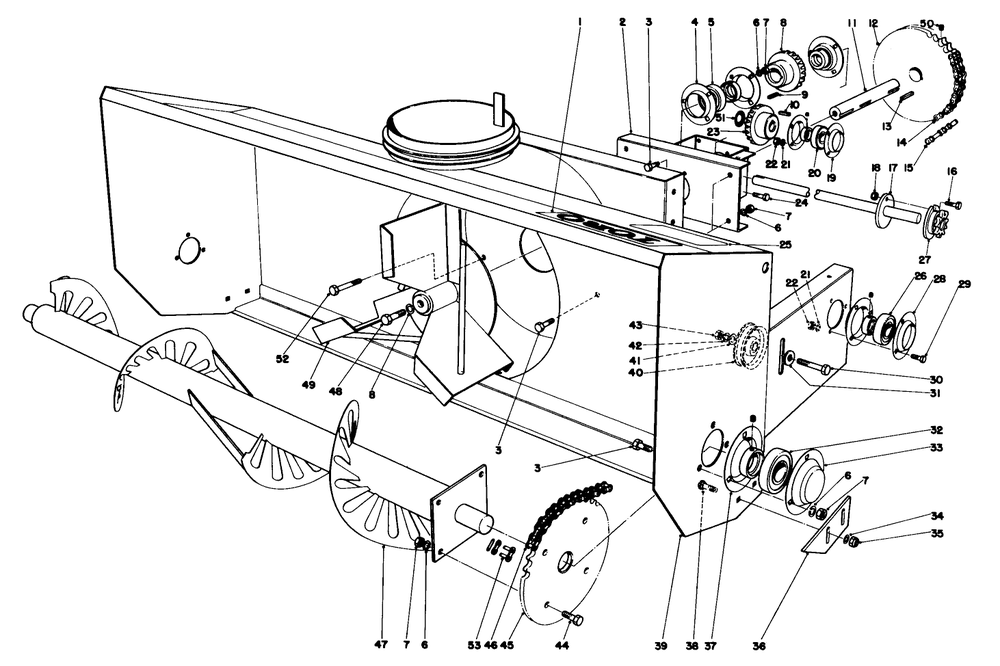 Auger Assembly Diagram and Parts List for 30748 50000001 - 59999999 Toro Snow Blower