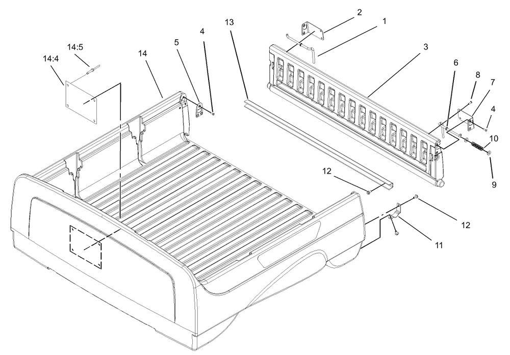 Box And Tailgate Assembly Diagram and Parts List for 12004 230000001 - 230999999 Toro Lawn Tractor