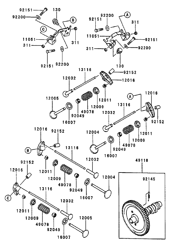 Valve/Camshaft Diagram and Parts List for 74214 (210000001-210999999)(2001) Toro Lawn Mower
