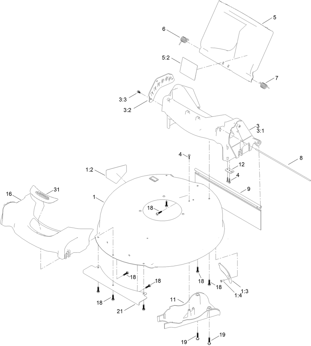 Frame Assembly Diagram and Parts List for 21750 411878694 - 999999999 Toro Lawn Mower