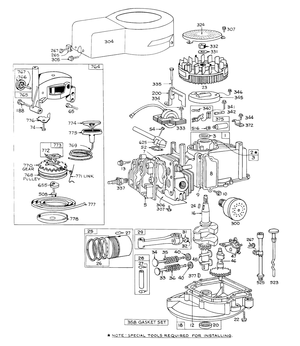 Engine Briggs & Stratton Model No. 92908-1130-01 For 21" Self-Propelled Model No. 16222 Diagram and Parts List for 16000 1000001 - 1999999 Toro Lawn Mower