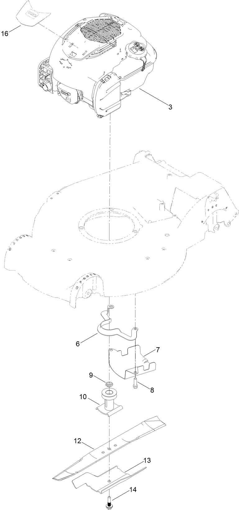 Engine And Blade Assembly Diagram and Parts List for 21691 409000000 - 999999999 Toro Lawn Mower