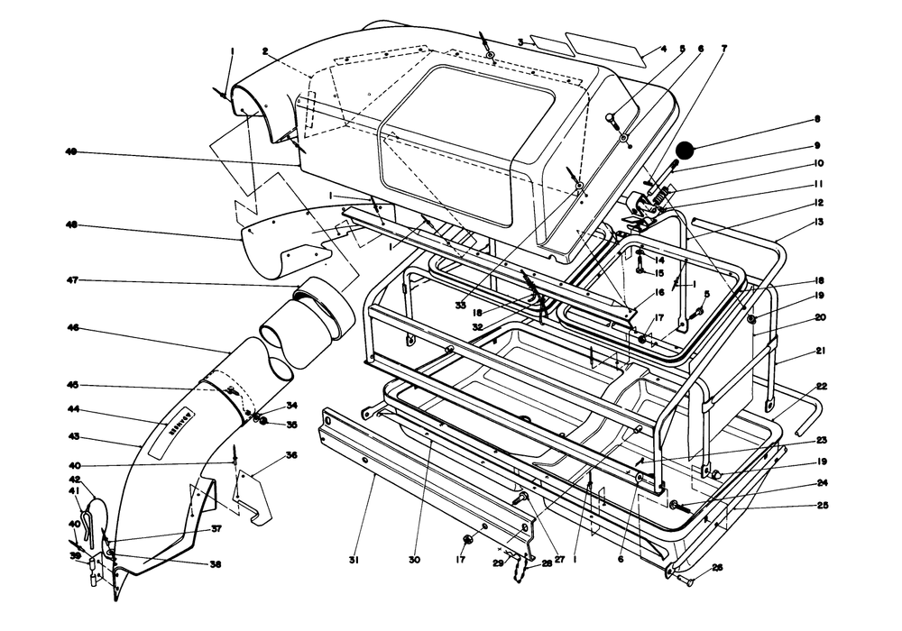 Easy Fill Grass Catcher Model 59120 Diagram and Parts List for 57375 0000001 - 0999999 Toro Lawn Tractor