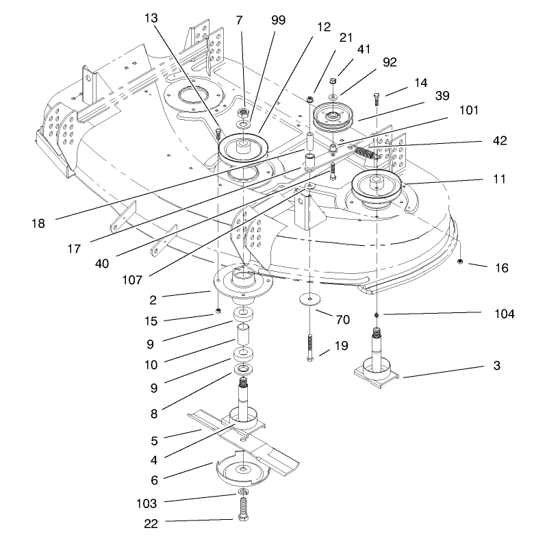 Spindle Asm, And Idlers Diagram and Parts List for 30144 890748 - 899999 Toro Lawn Mower