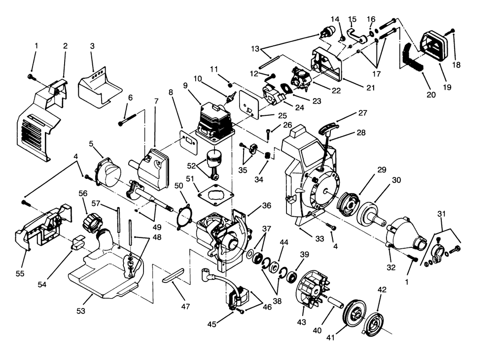 Engine Assembly Model No. 51638 & 51653 Diagram and Parts List for 51620 5900001 - 5999999 Toro Trimmer