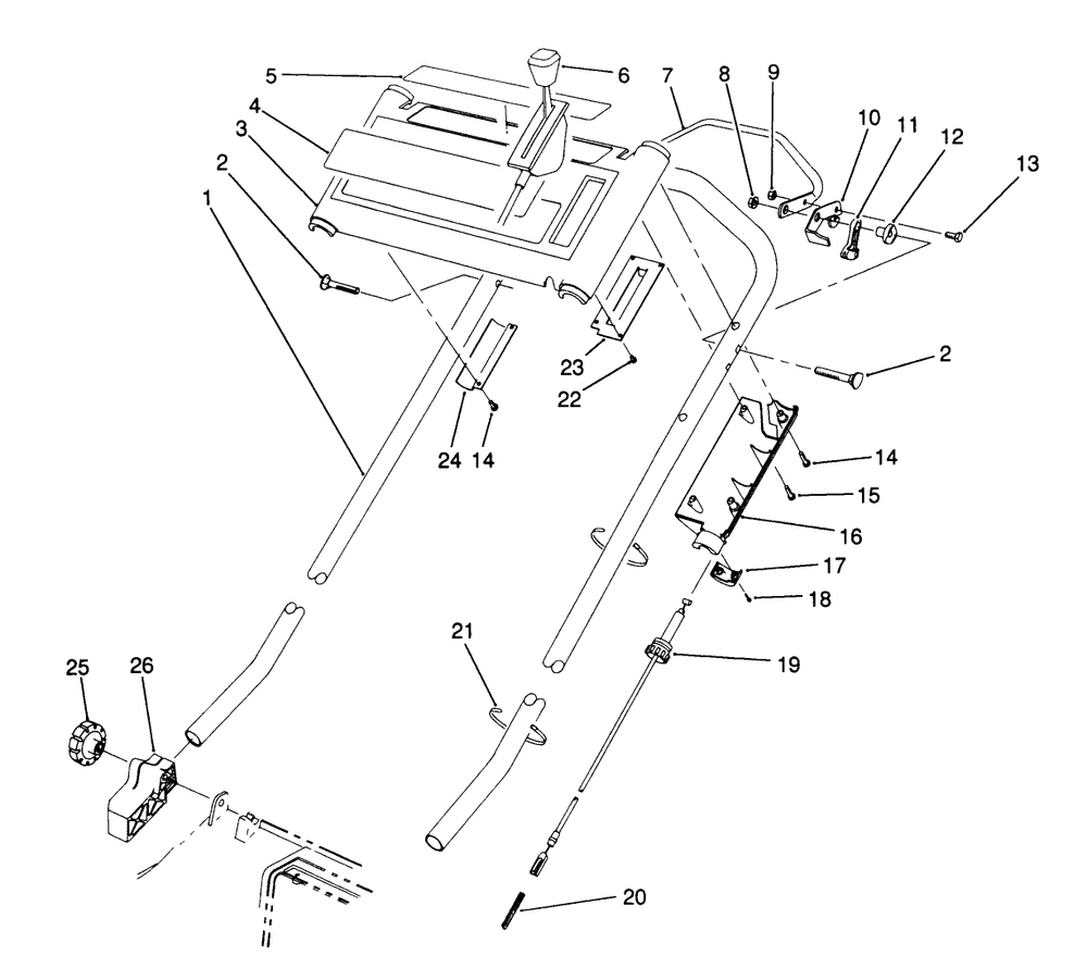 S.P. Handle Assembly Diagram and Parts List for 20920B 0000001 - 0999999 Toro Lawn Mower