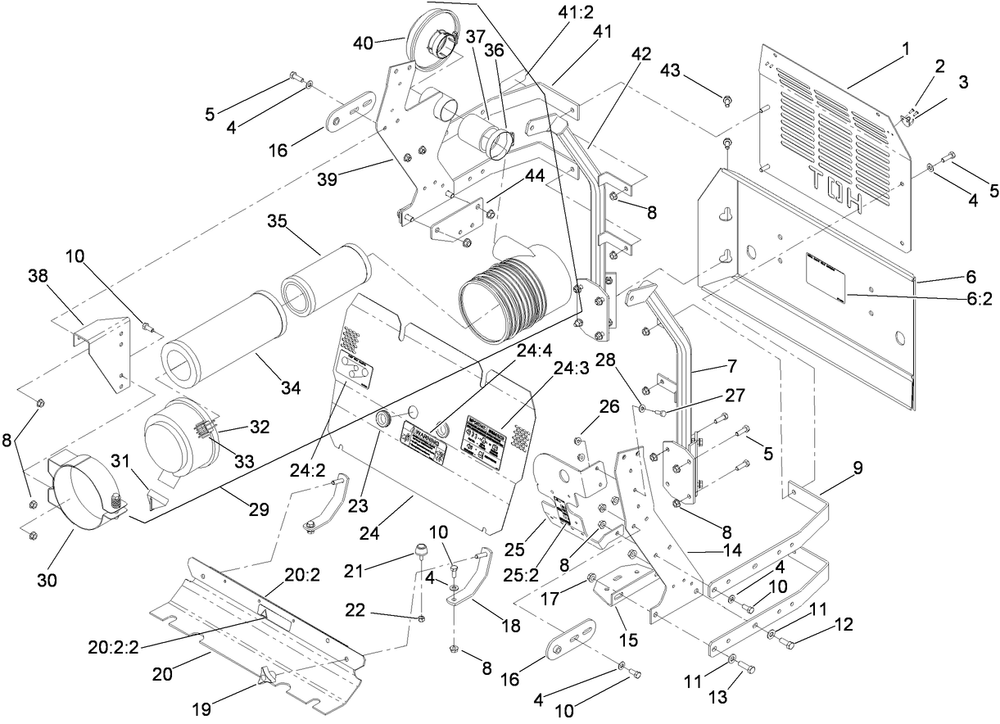 Front And Rear Engine Cover Assembly Diagram and Parts List for 74269 (290000001-290999999)(2009) Toro Lawn Mower