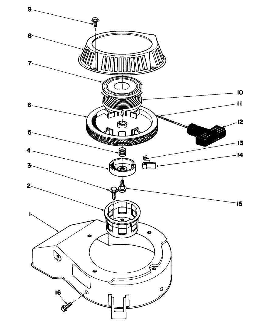 Recoil Assembly Diagram and Parts List for 16785 5000001 - 5999999 Toro Lawn Mower