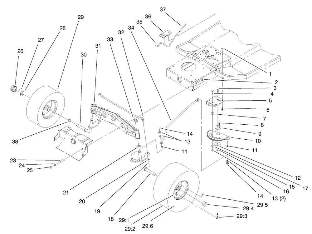 Front Axle Assemble Diagram and Parts List for 71215 8900001 - 8999999 Toro Lawn Tractor