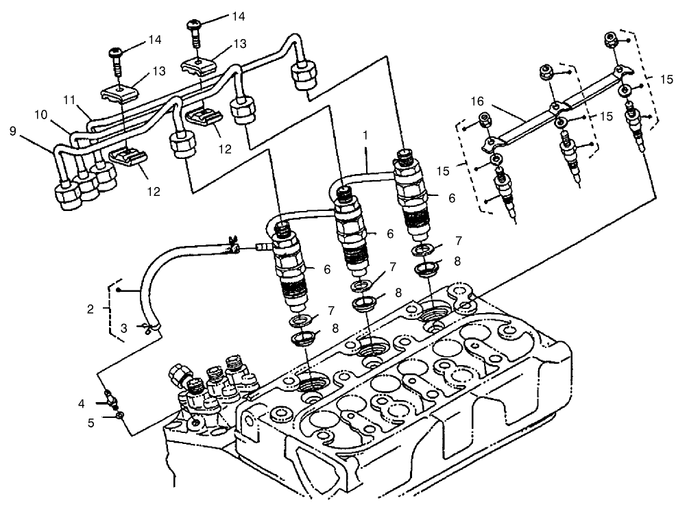 Nozzle Holder And Glow Plugs Assembly Diagram and Parts List for 22303TE 990001 - 999999 Toro Lawn Tractor Accessories
