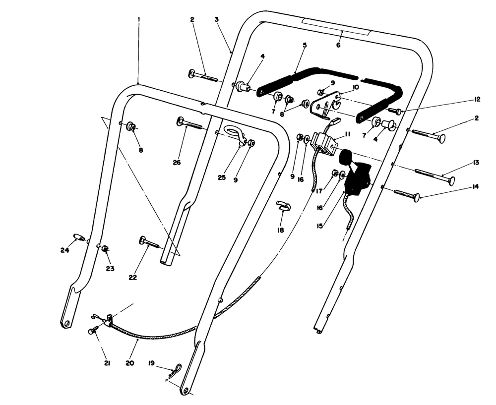 Handle Assembly Diagram and Parts List for 16575 7000001 - 7999999 Toro Lawn Mower