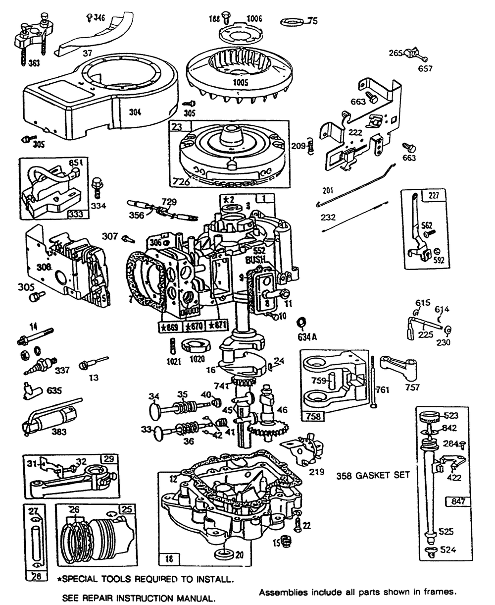Briggs & Stratton Model No. 286707-0119-01 Diagram and Parts List for 70120 4900001 - 4999999 Toro Lawn Tractor