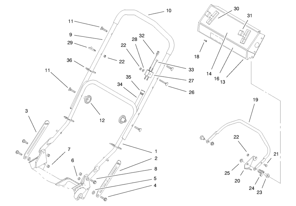 Handle Assembly Diagram and Parts List for 20474 6900001 - 6999999 Toro Lawn Mower