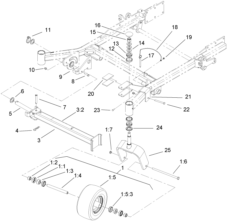 Caster Wheel And Z Stand Assembly Diagram and Parts List for 74281TE (270000001-270000300)(2007) Toro Lawn Tractor
