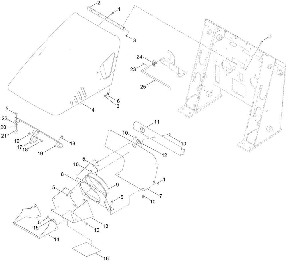 Hood And Fan Assembly Diagram and Parts List for 22342HA 400000000 - 411759999 Toro Lawn Tractor Accessories
