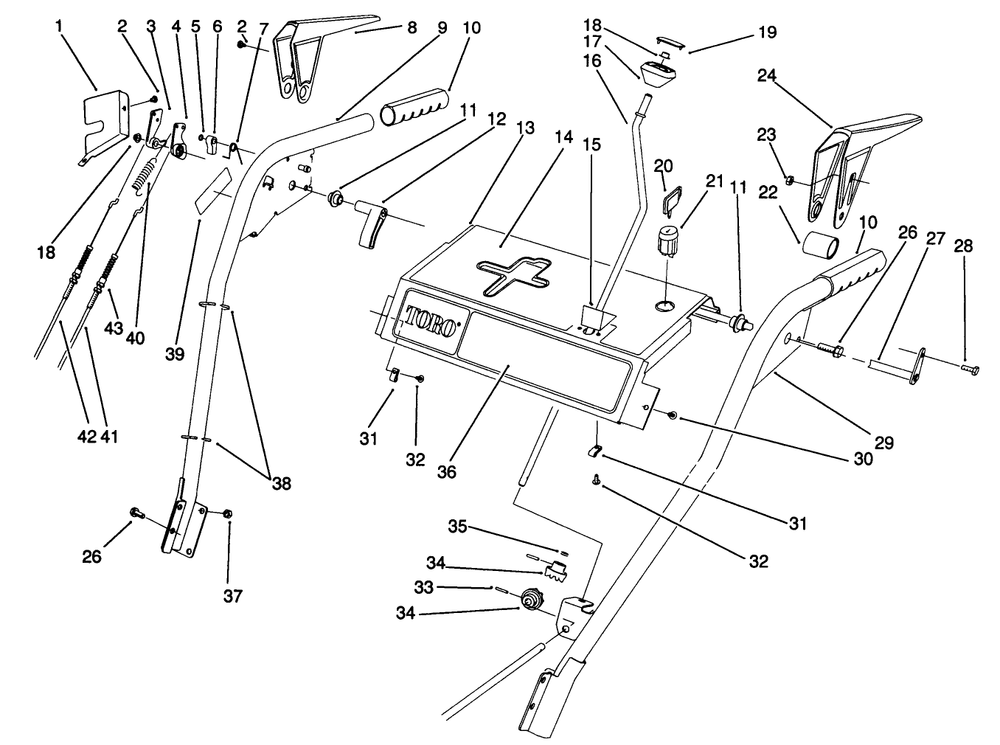 Handle Assembly Diagram and Parts List for 38505 1000001 - 1999999 Toro Snow Blower