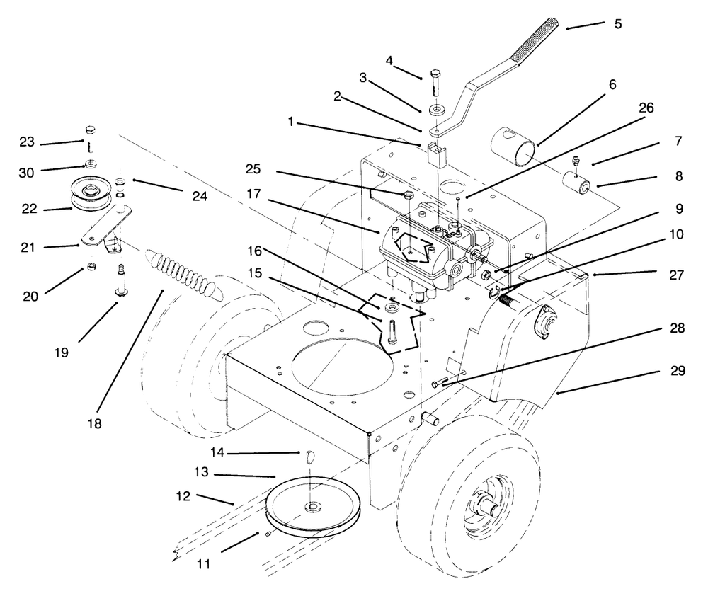 Transmission, Idler, Drive Pulleys & Drive Belt Diagram and Parts List for 30180 590001 - 599999 Toro Lawn Tractor Accessories