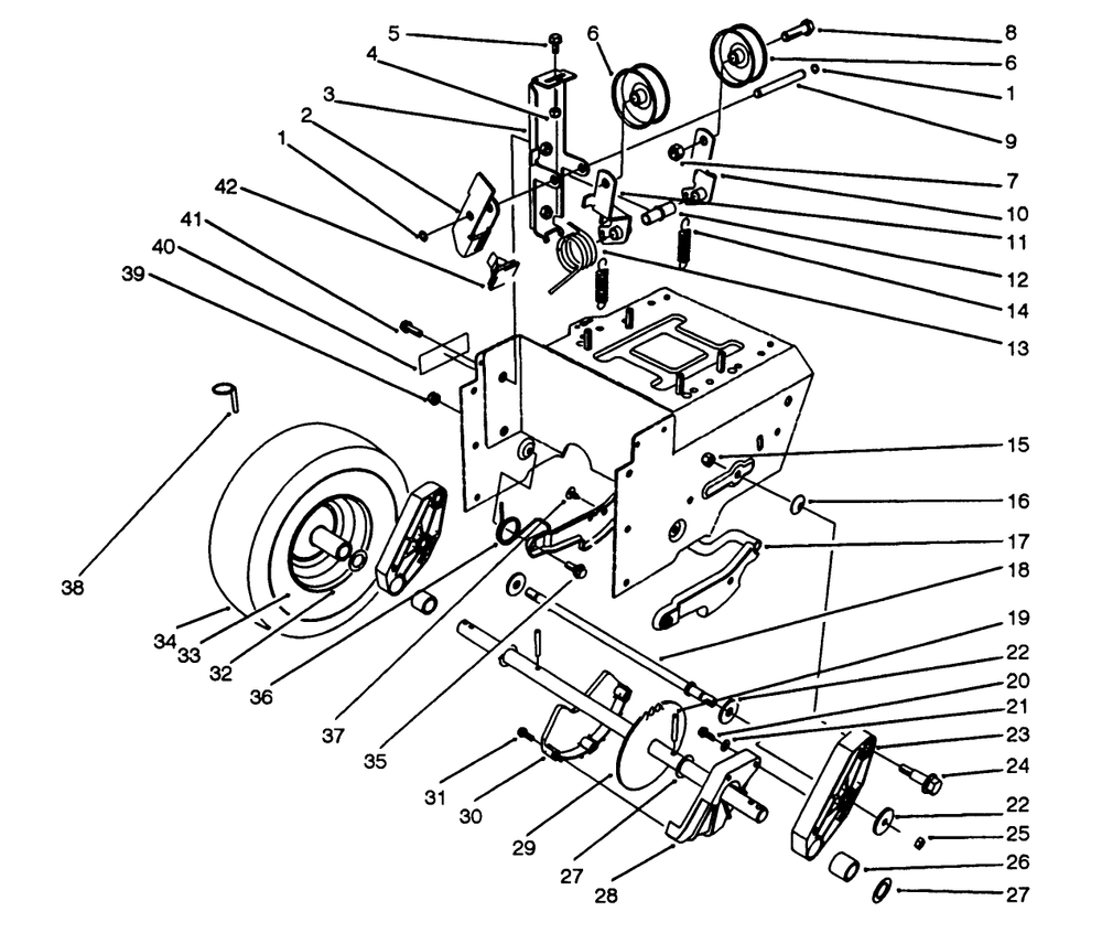 Traction Drive Assembly Diagram and Parts List for 38543 3900001 - 3999999 Toro Snow Blower