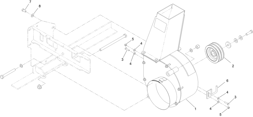 Blower Mounting Assembly Diagram and Parts List for 74313 402090000-403319680 Toro Lawn Tractor