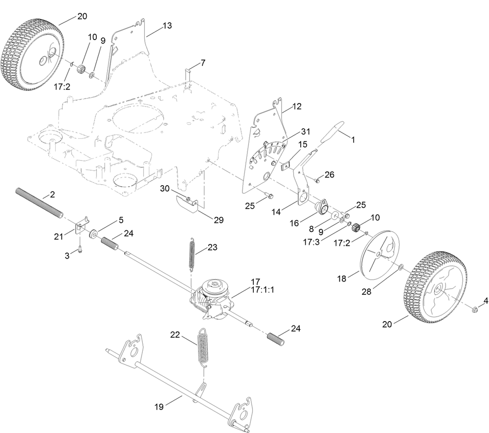 Rear Wheel And Height-Of-Cut Assembly Diagram and Parts List for 21811 406800000 - 409032219 Toro Lawn Mower