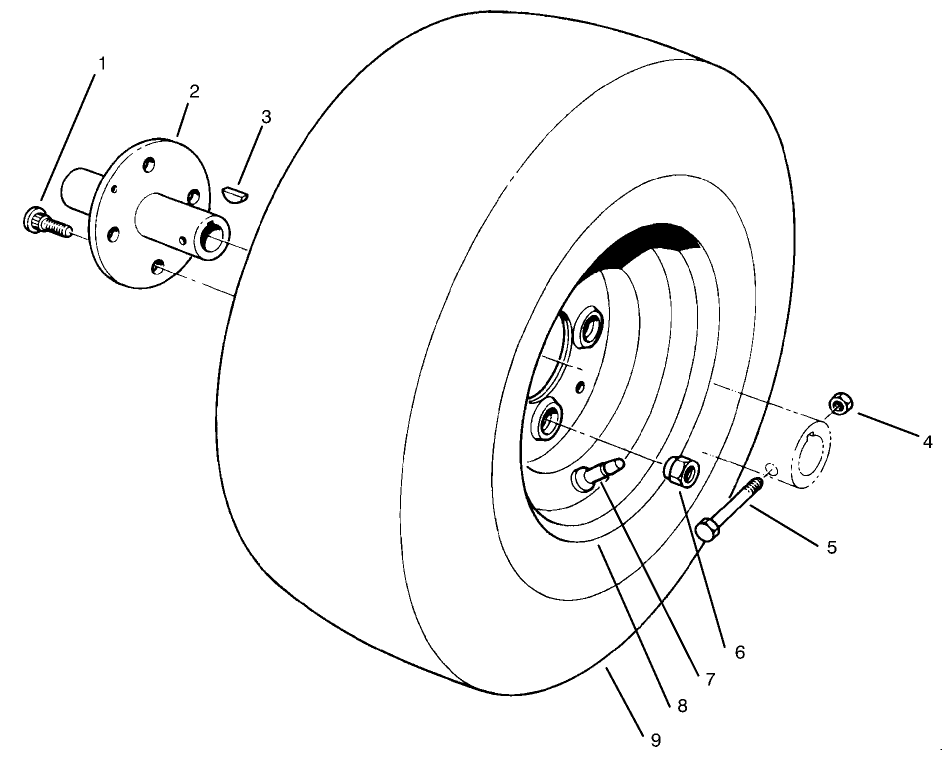 Front Wheel Assembly Diagram and Parts List for 30611 990001 - 999999 Toro Lawn Tractor