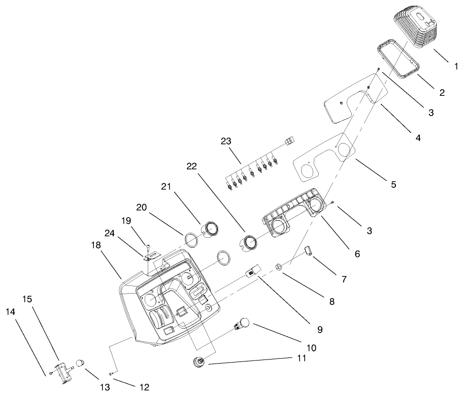 Dash Assembly Diagram and Parts List for 73552 9900001 - 9999999 Toro Lawn Tractor