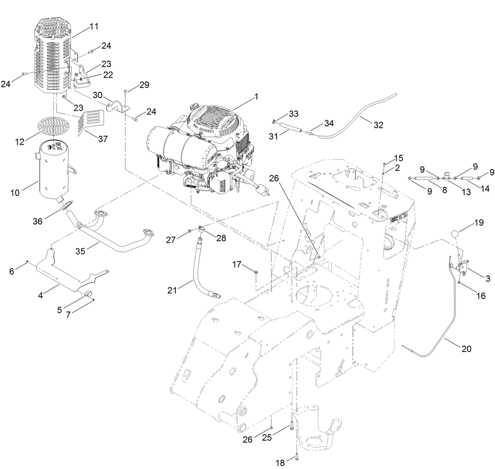 Engine And Muffler Assembly Diagram and Parts List for 22984 407680000 - 407999999 Toro Lawn Tractor Accessories