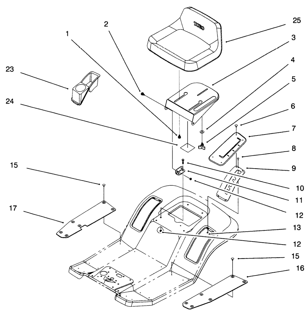 Rear Body & Seat Assembly Diagram and Parts List for 71193 6900001 - 6999999 Toro Lawn Tractor