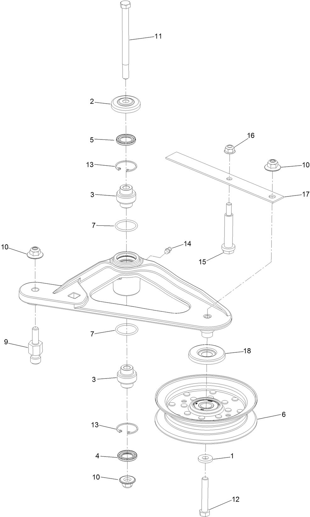 Deck Idler Assembly Diagram and Parts List for 74942TE 402364843-404319999 Toro Lawn Tractor