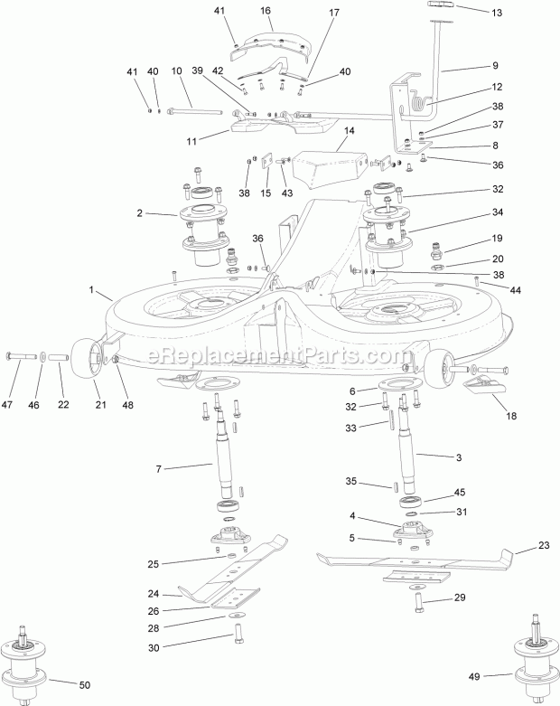 Mower Housing Assembly Diagram and Parts List for 74585 312000001-312999999 Toro Lawn Mower