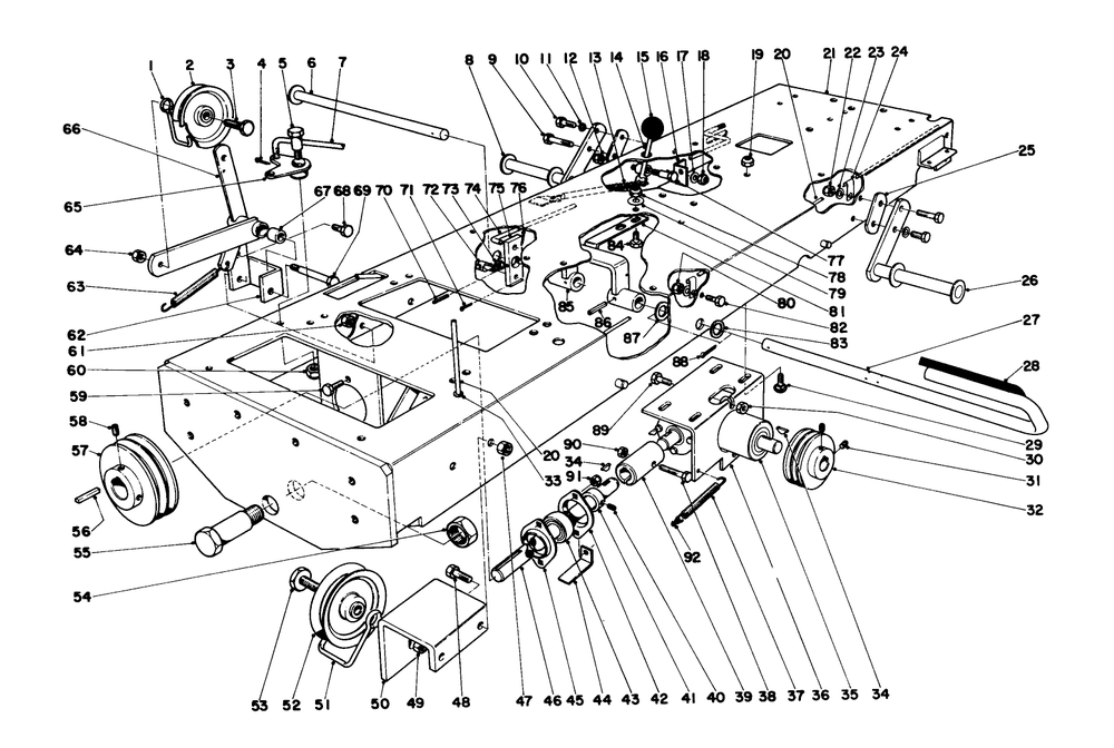 Chassis Assembly Diagram and Parts List for 55402 0000001 - 0999999 Toro Lawn Tractor