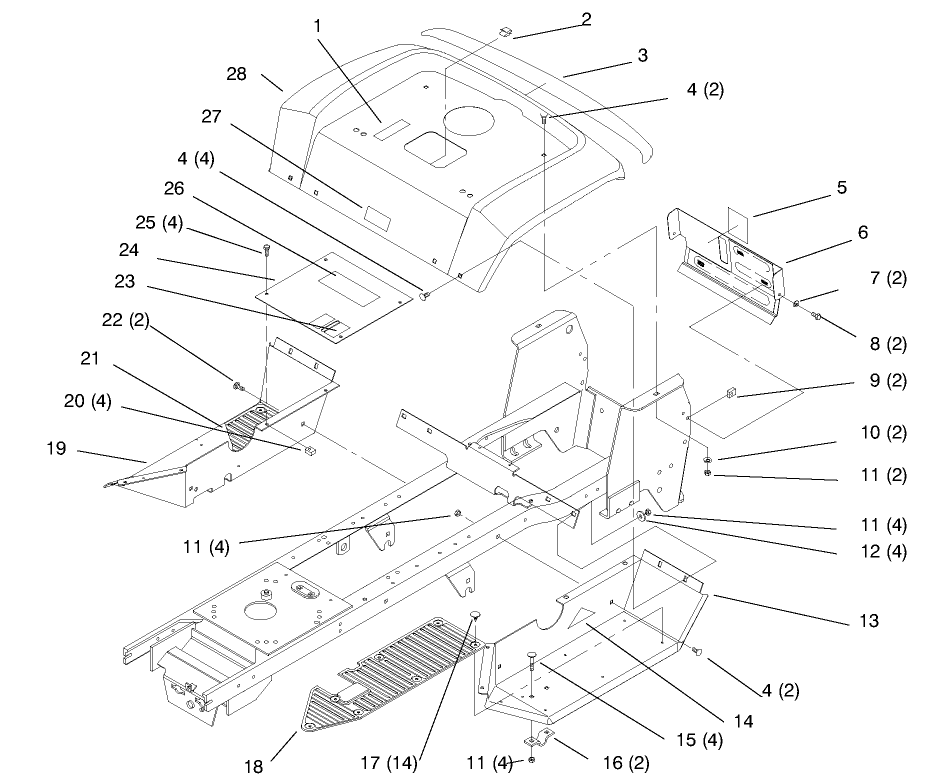 Fender And Footrest Diagram and Parts List for 72104 7900001 - 7999999 Toro Lawn Tractor