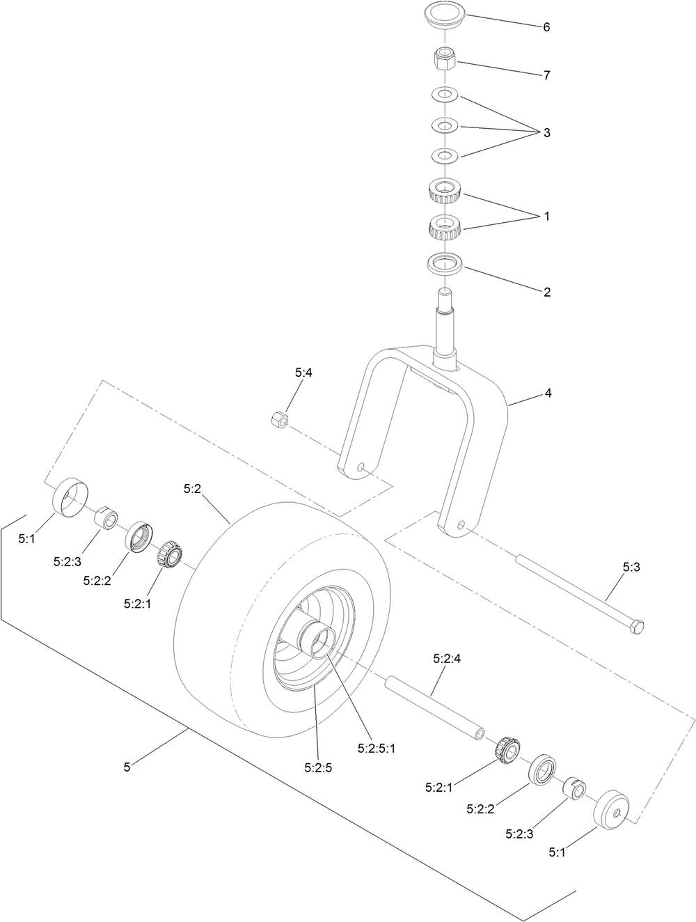 Caster Fork And Wheel Assembly Diagram and Parts List for 72906 412200000 - 999999999 Toro Lawn Tractor