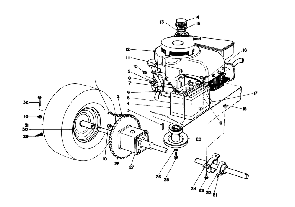 Engine And Axle Assembly Diagram and Parts List for 56125 6000001 - 6999999 Toro Lawn Tractor