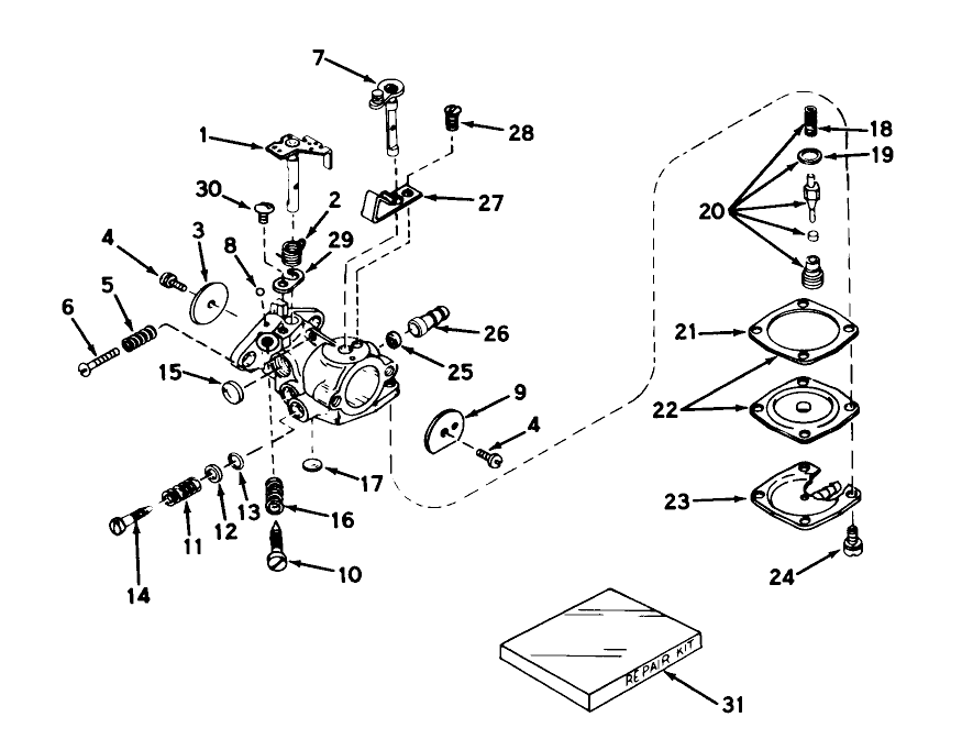 Carburetor Model No. 631394 Diagram and Parts List for 31502 2000001 - 2999999 Toro Snow Blower