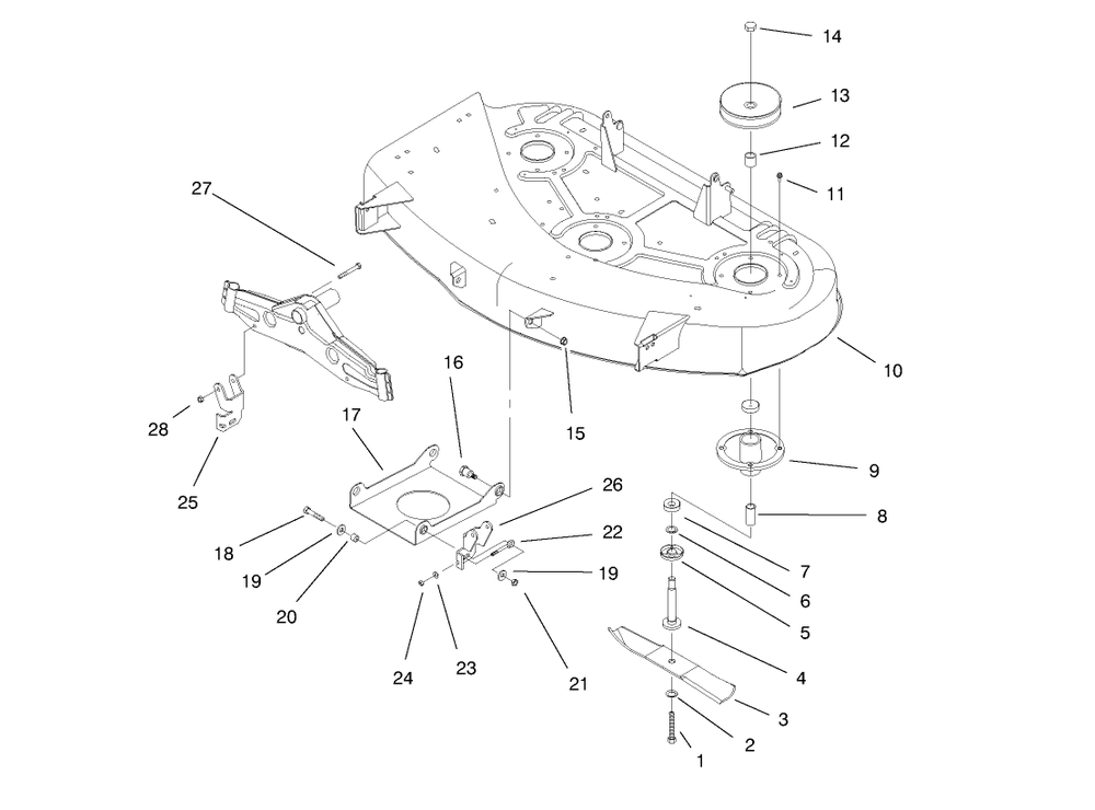 Deck Assembly Diagram and Parts List for 79108 6900001 - 6999999 Toro Lawn Mower
