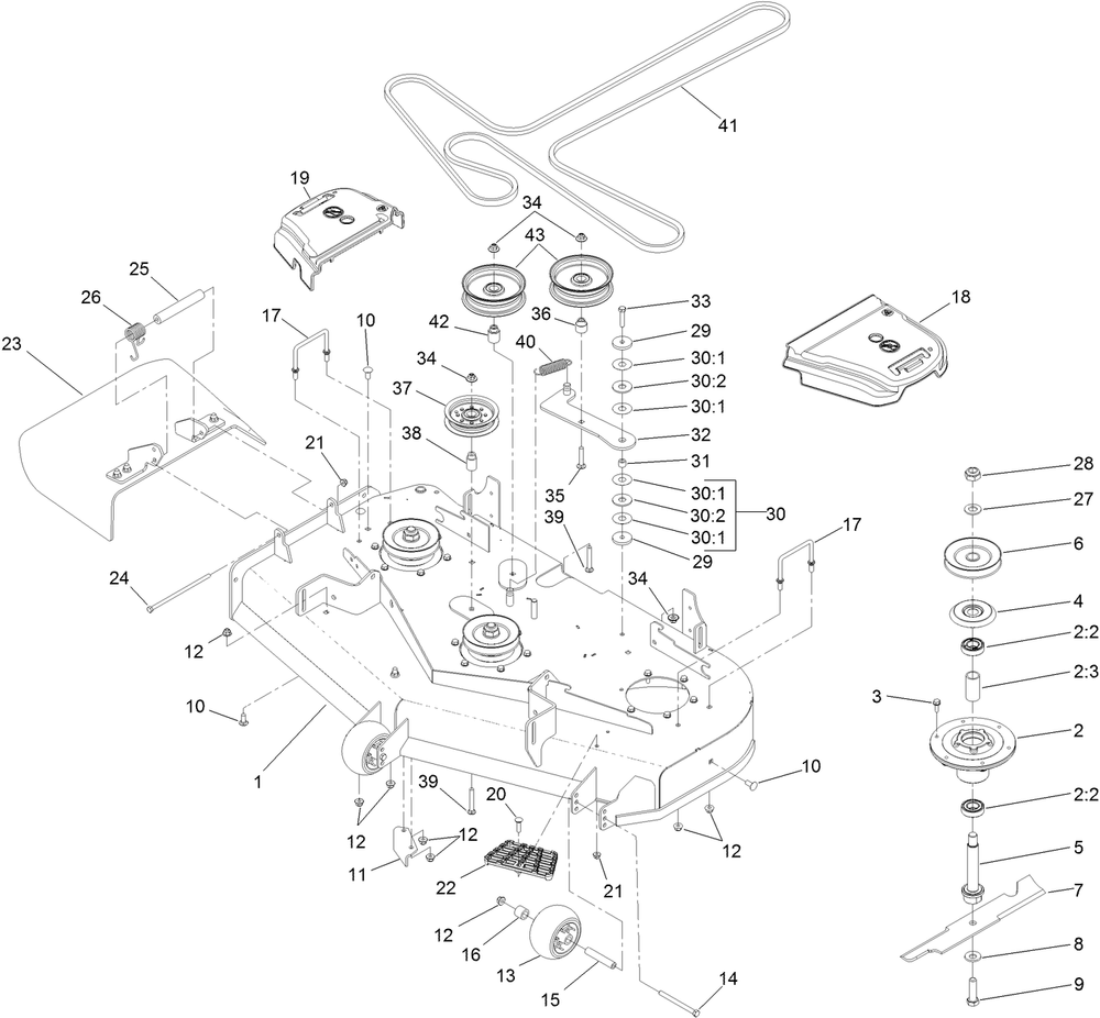 Deck Assembly Diagram and Parts List for 74450 400000000-402099999 Toro Lawn Tractor