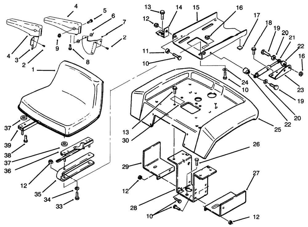 Seat, Fender And Fender Supports Diagram and Parts List for 73501 59002869 - 59002946 Toro Lawn Tractor