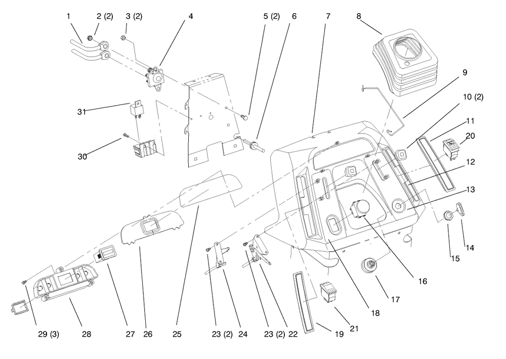 Dash Diagram and Parts List for 72104 8900001 - 8900599 Toro Lawn Tractor