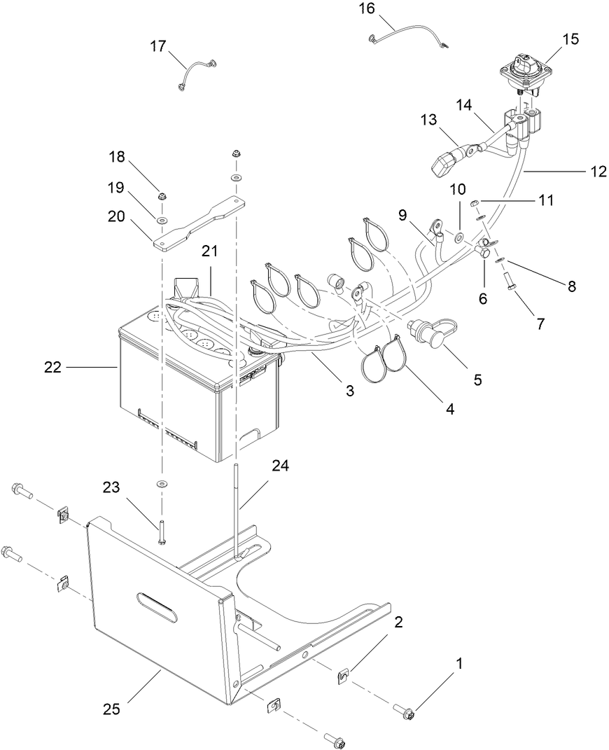 Battery And Cable Assembly Diagram and Parts List for 25530T 323000000 - 999999999 Toro Lawn Tractor Accessories