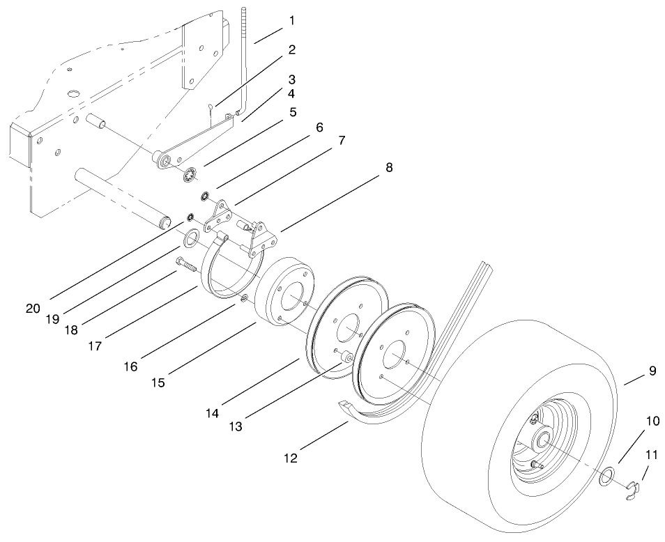 Brake, Wheel Pulley & Wheel Assembly Diagram and Parts List for 30177 990001 - 991351 Toro Lawn Tractor Accessories