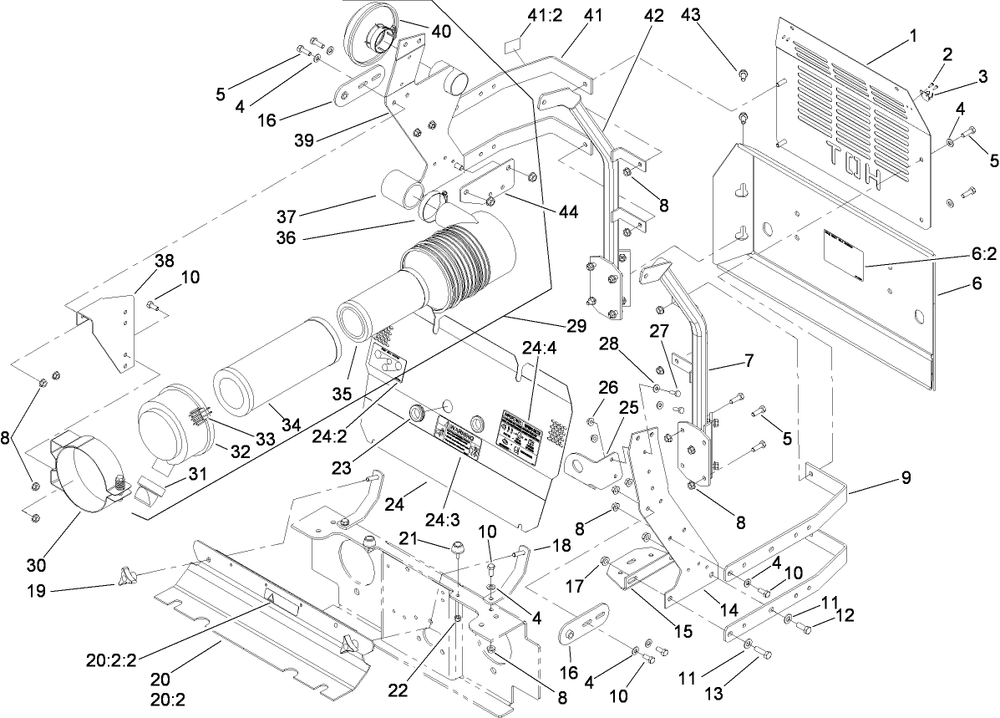 Front And Rear Engine Cover Assembly Diagram and Parts List for 74268CP (280000001-280999999)(2008) Toro Lawn Mower