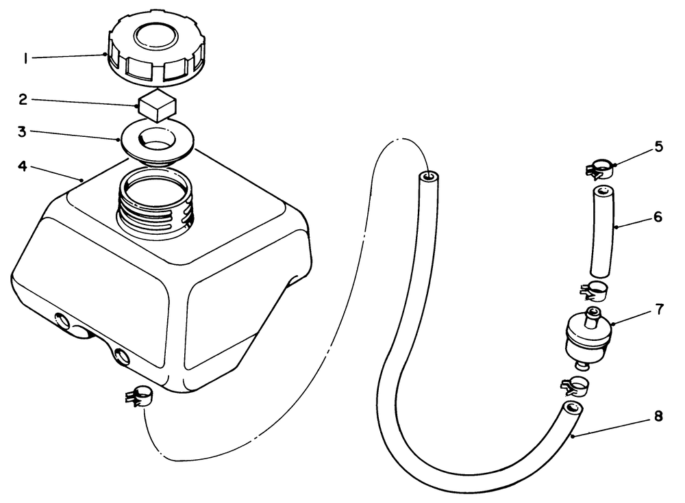 Fuel Tank Assembly Diagram and Parts List for 58402 4000001 - 4999999 Toro Edger