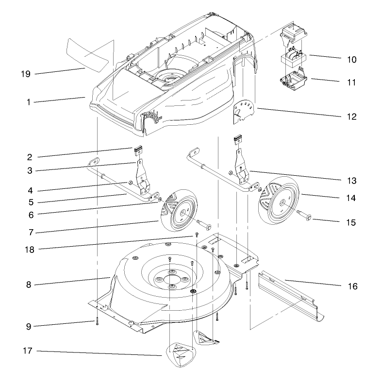 Deck, Liner And Wheel Assembly Diagram and Parts List for 20648 89000001 - 89999999 Toro Lawn Tractor Accessories