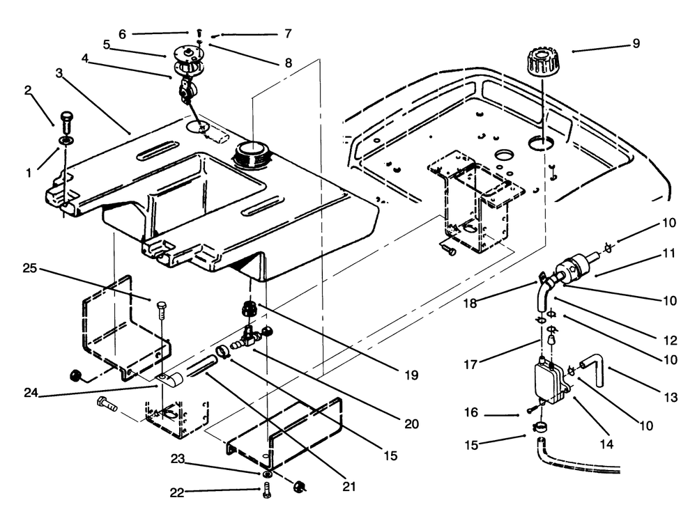 Fuel Tank And Fuel Pump Diagram and Parts List for 73501 59000001 - 59000411 Toro Lawn Tractor
