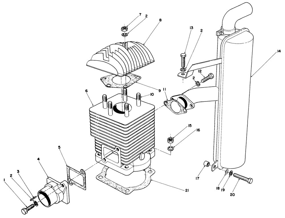Cylinder & Muffler Assembly Diagram and Parts List for 30113 6000001 - 6999999 Toro Lawn Tractor Accessories