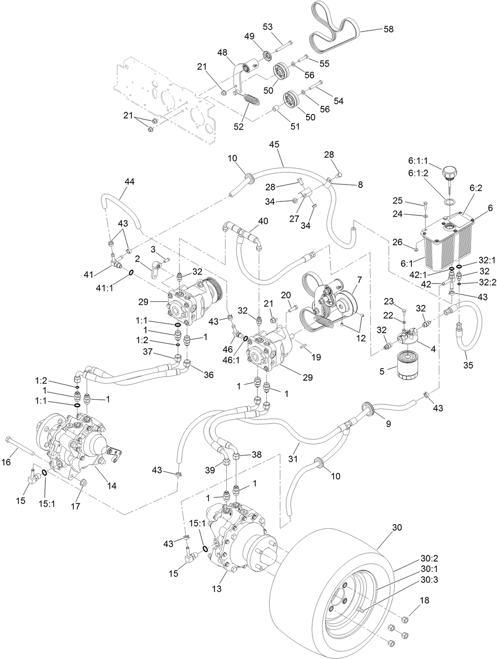 Hydraulic Assembly Diagram and Parts List for 74313 402090000-403319680 Toro Lawn Tractor