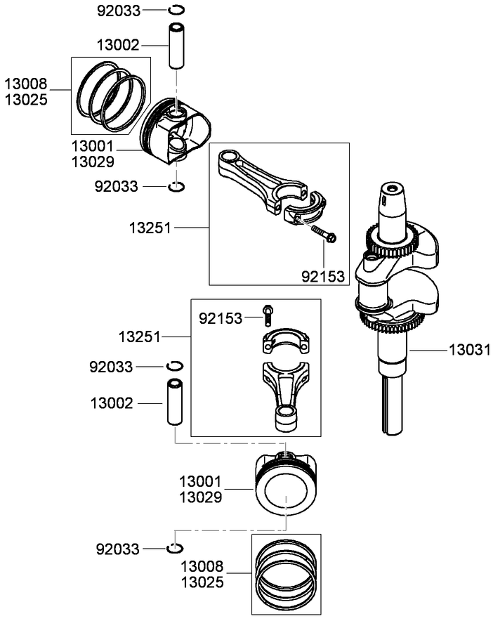 Piston And Crankshaft Assembly Diagram and Parts List for 74955CP (290000001-290999999)(2009) Toro Lawn Mower