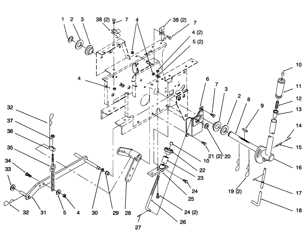 Manual Lift System Diagram and Parts List for 73363 6900001 - 6999999 Toro Lawn Tractor